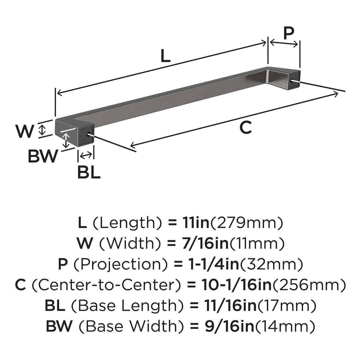 Amerock BP55283GM Gunmetal Cabinet Pull 10-1/16 in (256 mm) Center-to-Center Cabinet Handle Blackrock Drawer Pull Kitchen Cabinet Handle Furniture Hardware
