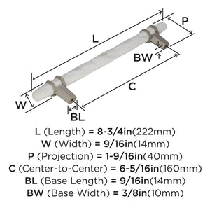 Amerock Cabinet Pull Marble White/Satin Nickel  6-5/16 inch (160 mm) Center to Center Carrione 1 Pack Drawer Pull Drawer Handle Cabinet Hardware