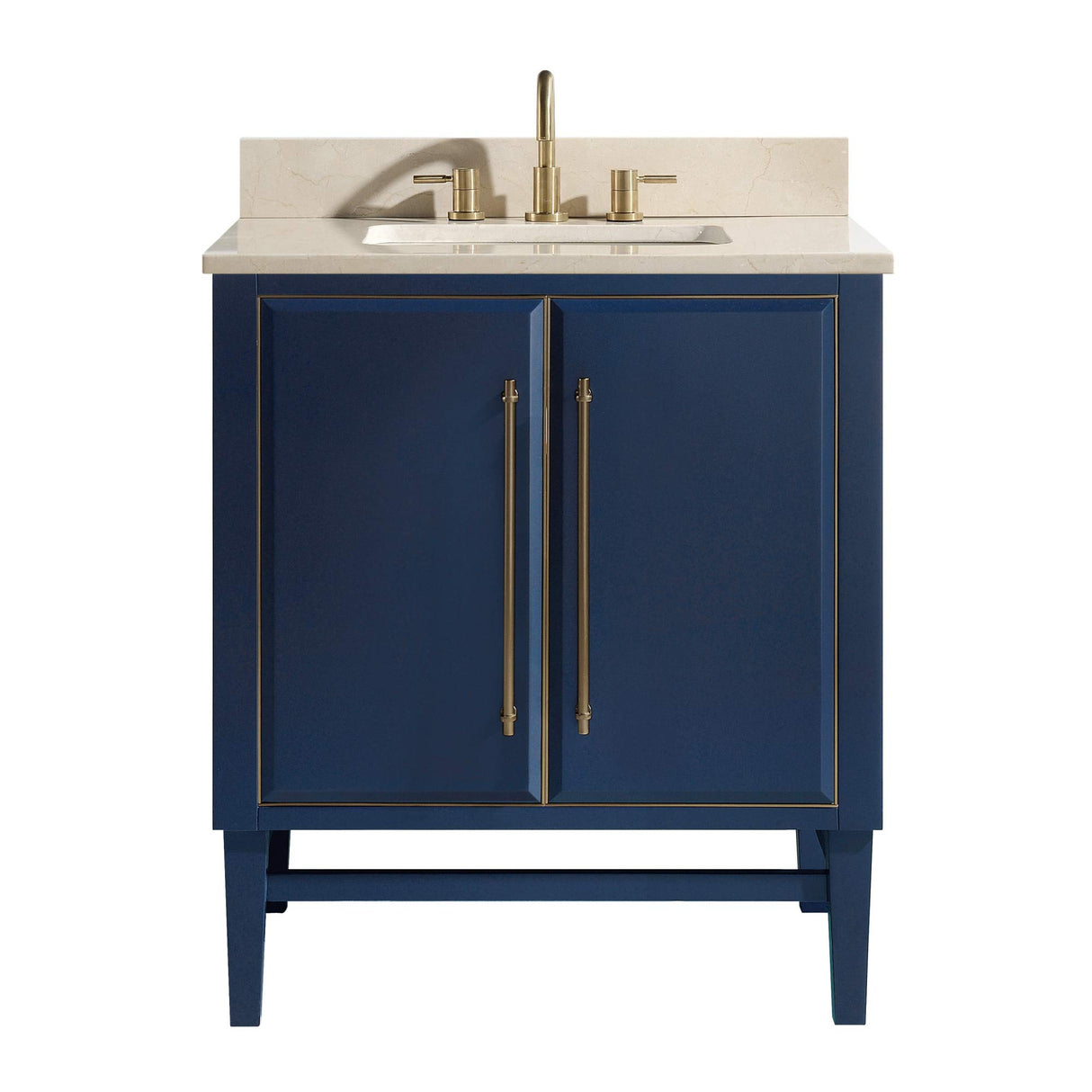 Avanity Mason 31 in. Vanity Combo in Navy Blue with Gold Trim and Crema Marfil Marble Top