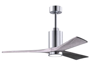 Matthews Fan PA3-CR-BW-52 Patricia-3 three-blade ceiling fan in Polished Chrome finish with 52” solid barn wood tone blades and dimmable LED light kit 