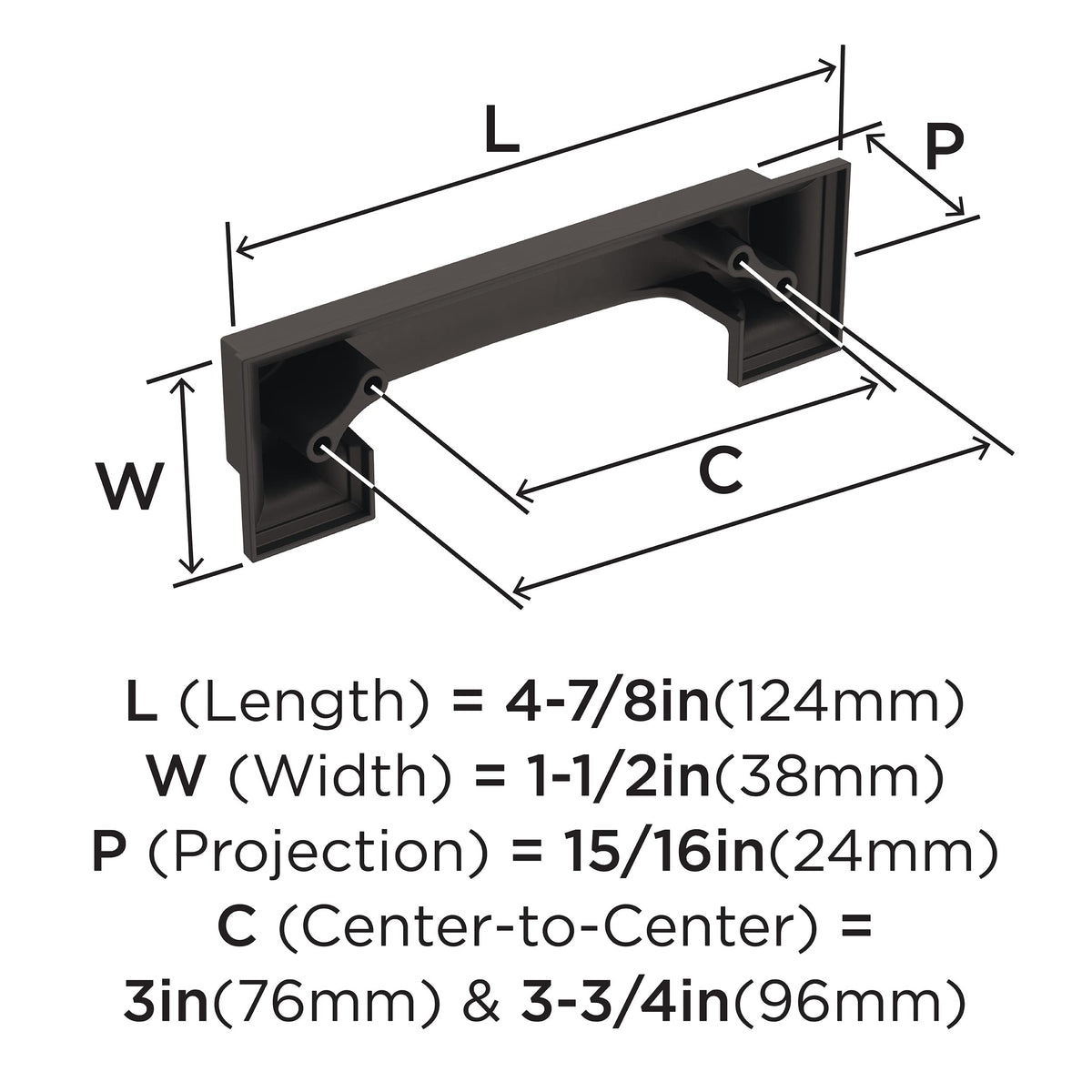 Amerock Cabinet Cup Pull Oil Rubbed Bronze 3 inch & 3-3/4 inch (76mm & 96 mm) Center-to-Center Appoint 1 Pack Drawer Pull Cabinet Handle Cabinet Hardware