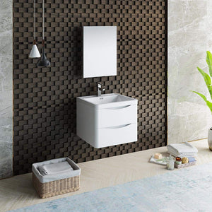 Fresca FVN9024WH Fresca Tuscany 24" Glossy White Wall Hung Modern Bathroom Vanity w/ Medicine Cabinet
