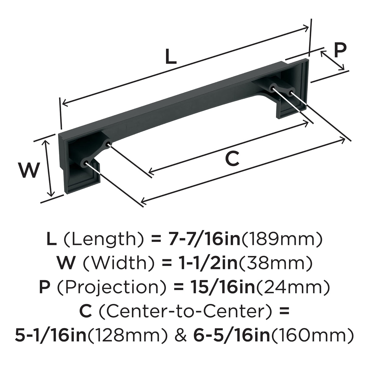 Amerock Cabinet Cup Pull Matte Black 5-1/16 inch & 6-5/16 inch (128 mm & 160 mm) Center-to-Center Appoint 1 Pack Drawer Pull Cabinet Handle Cabinet Hardware