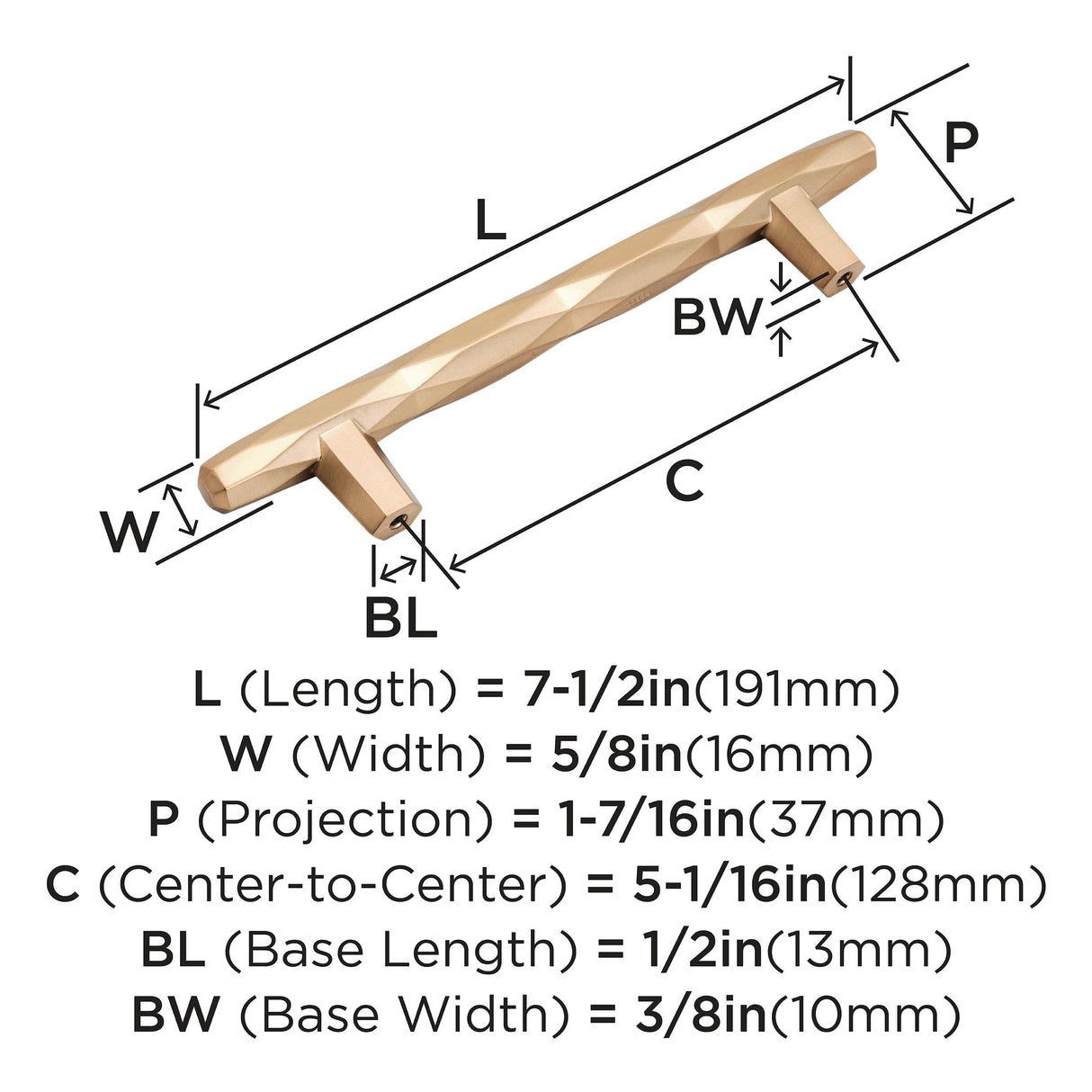 Amerock Cabinet Pull Champagne Bronze 5-1/16 inch (128 mm) Center to Center St. Vincent 1 Pack Drawer Pull Drawer Handle Cabinet Hardware