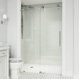 VIGO Adjustable 56-60" W x 76" H Elan Cass Aerodynamic Frameless Sliding Shower Door with Clear Tempered Glass, Reversible Door Handle and Stainless Steel Hardware in Stainless Steel-VG6044STCL6076