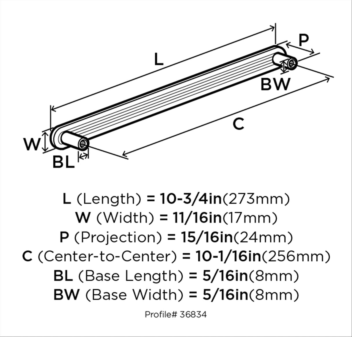 Amerock Cabinet Pull Polished Nickel 10-1/16 inch (256 mm) Center to Center Concentric 1 Pack Drawer Pull Drawer Handle Cabinet Hardware