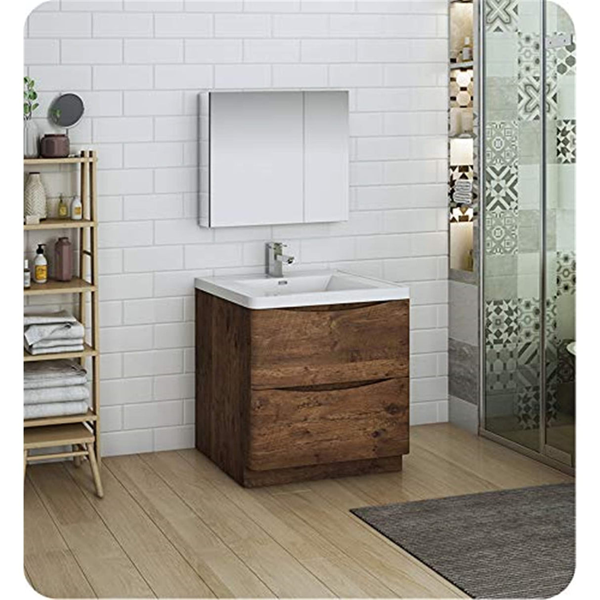 Fresca FVN9132RW Fresca Tuscany 32" Rosewood Free Standing Modern Bathroom Vanity w/ Medicine Cabinet