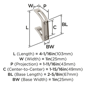 Amerock H37010G10 Avid Double Prong Decorative Wall Hook Satin Nickel Hook for Coats, Hats, Backpacks, Bags Hooks for Bathroom, Bedroom, Closet, Entryway, Laundry Room, Office