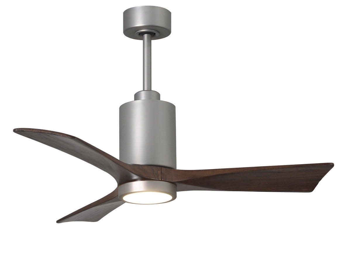 Matthews Fan PA3-BN-WA-42 Patricia-3 three-blade ceiling fan in Brushed Nickel finish with 42” solid walnut tone blades and dimmable LED light kit 