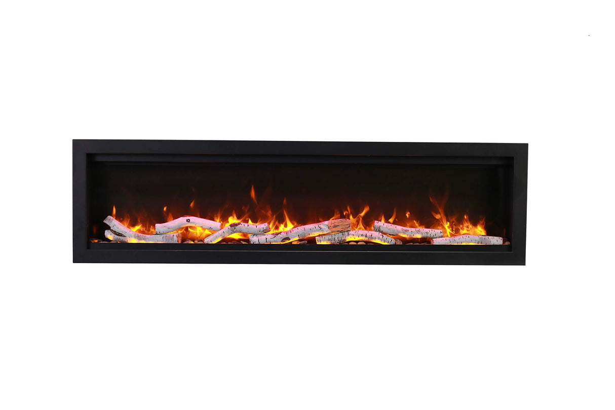 Amantii SYM-42 Symmetry Smart Electric  42" Indoor / Outdoor WiFi Enabled Built In Fireplace, Featuring a MultiFunction Remote Control , Multi Speed Flame Motor and a 10 piece Birch Log Set