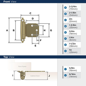 Amerock BPR7629BBZ Face Frame Cabinet Hinge Variable Overlay Self Closing Face Mount Golden Champagne Kitchen Cabinet Door Hinge 1 Pair/2 Pack Functional Hardware