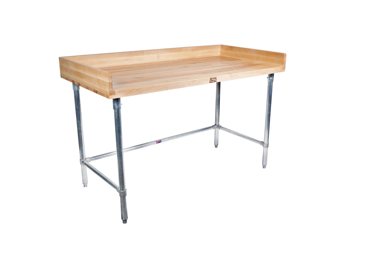 John Boos DSB07 Maple Wood Top Stallion Work Table, 4" Coved Riser Rear and Sides, 1-3/4" Thick, Stainless Steel Legs, Adjustable Bracing, 60" Length x 30" Width