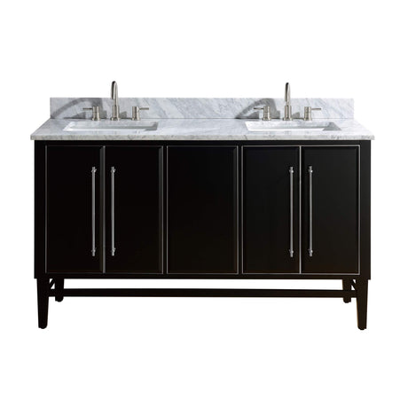 Avanity Mason 61 in. Vanity Combo in Black with Silver Trim and Carrara White Marble Top