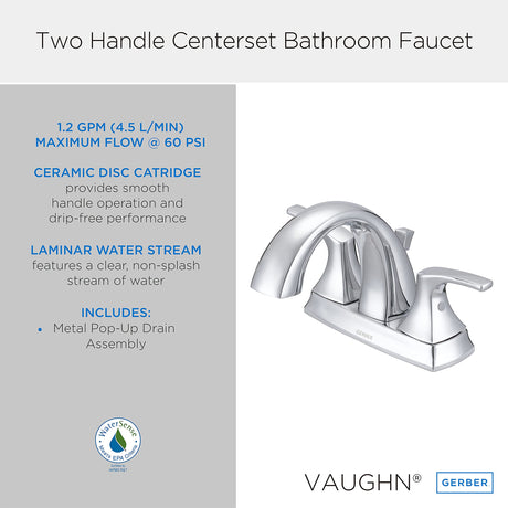 Gerber D307018 Chrome Vaughn Two Handle Centerset Lavatory Faucet