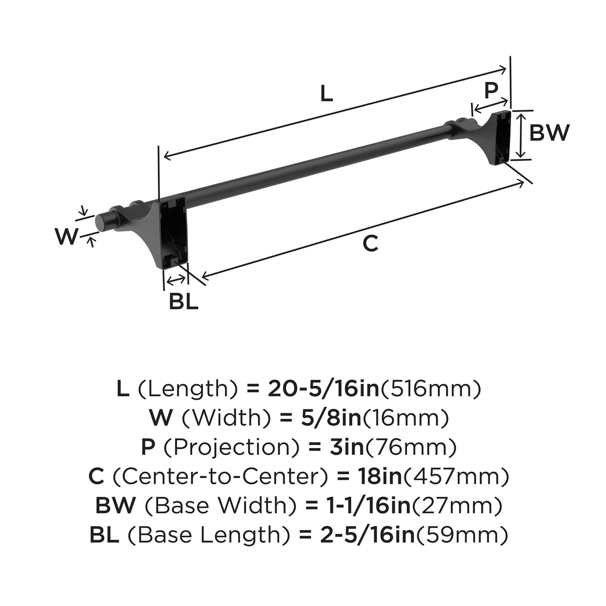 Amerock BH36053MB Matte Black Towel Bar 18 in (457 mm) Towel Rack Davenport Bathroom Towel Holder Bathroom Hardware Bath Accessories