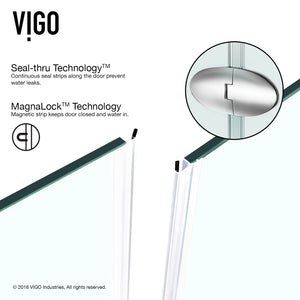 VIGO VG6063CHCL42WS 42.0" -42.0" W -76.75" H Frameless Hinged Neo-angle Shower Enclosure with Clear 0.38" Tempered Glass and Stainless Steel Hardware in Chrome Finish with Reversible Handle and Base