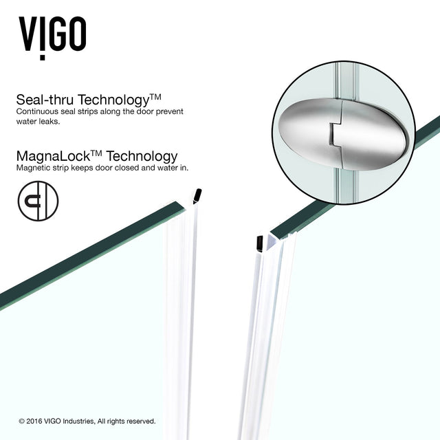 VIGO VG6063CHCL42 40.0" -40.0" W -73.38" H Frameless Hinged Neo-angle Shower Enclosure with Clear 0.38" Tempered Glass and Stainless Steel Hardware in Chrome Finish with Reversible Handle