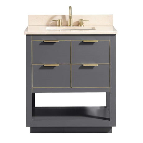 Avanity Allie 31 in. Vanity Combo in Twilight Gray with Gold Trim and Crema Marfil Marble Top