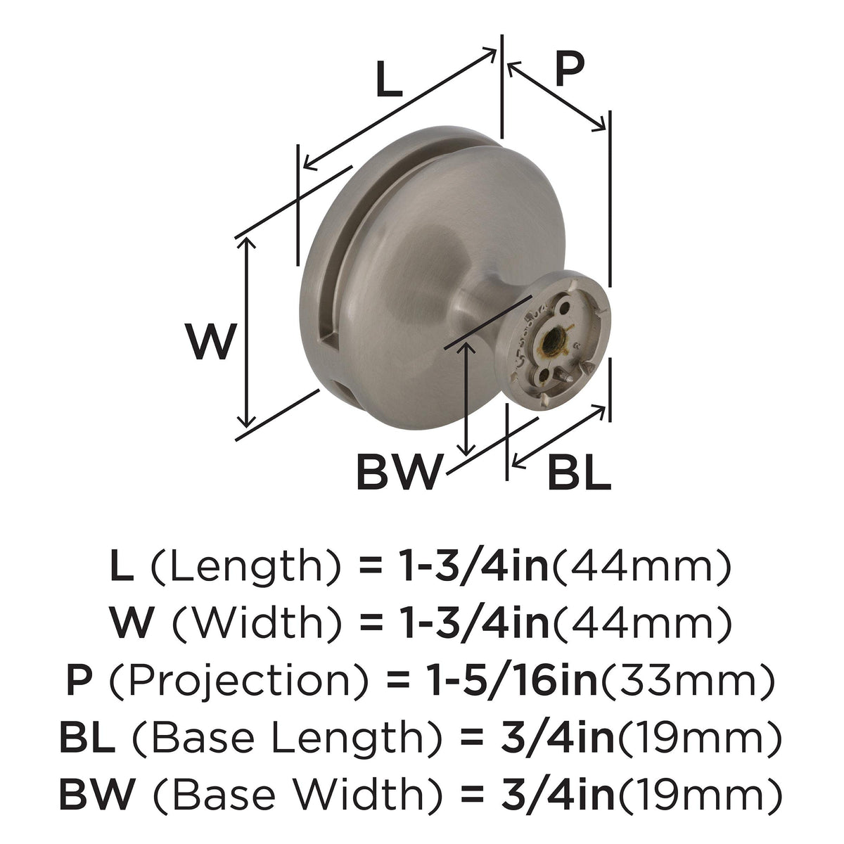 Amerock Cabinet Knob Satin Nickel 1-3/4 inch (44 mm) Diameter Oberon 1 Pack Drawer Knob Cabinet Hardware