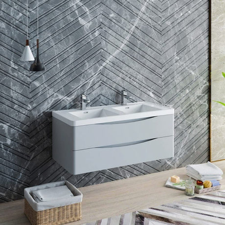 Fresca FCB9048GRG-I Fresca Tuscany 48" Glossy Gray Wall Hung Modern Bathroom Cabinet w/ Integrated Sink