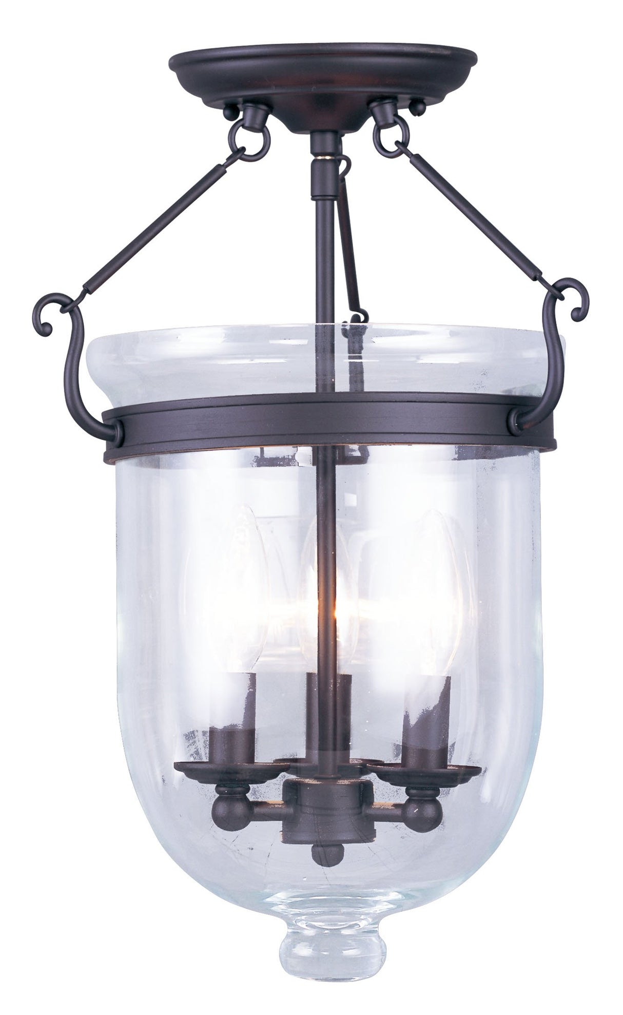 Livex Lighting 5062-07 Jefferson 3 Light Bronze Bell Jar Semi Flush with Clear Glass