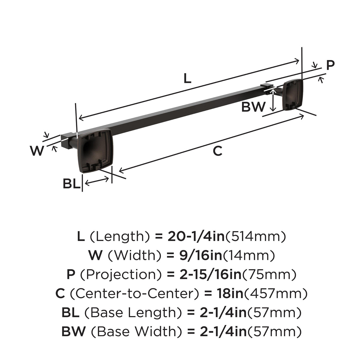 Amerock BH36093ORB Oil Rubbed Bronze Towel Bar 18 in (457 mm) Towel Rack Stature Bathroom Towel Holder Bathroom Hardware Bath Accessories