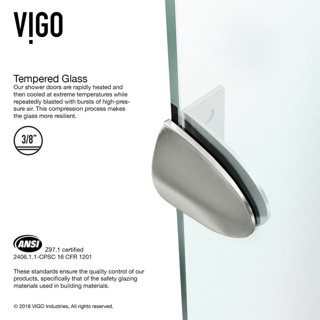 VIGO VG6063BNCL47 45.63" -45.63" W -73.38" H Frameless Hinged Neo-angle Shower Enclosure with Clear 0.38" Tempered Glass and Stainless Steel Hardware in Brushed Nickel Finish with Reversible Handle