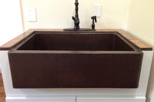 Premier Copper Products KASDB30229 30-Inch Copper Hammered Kitchen Apron Single Basin Sink, Oil Rubbed Bronze