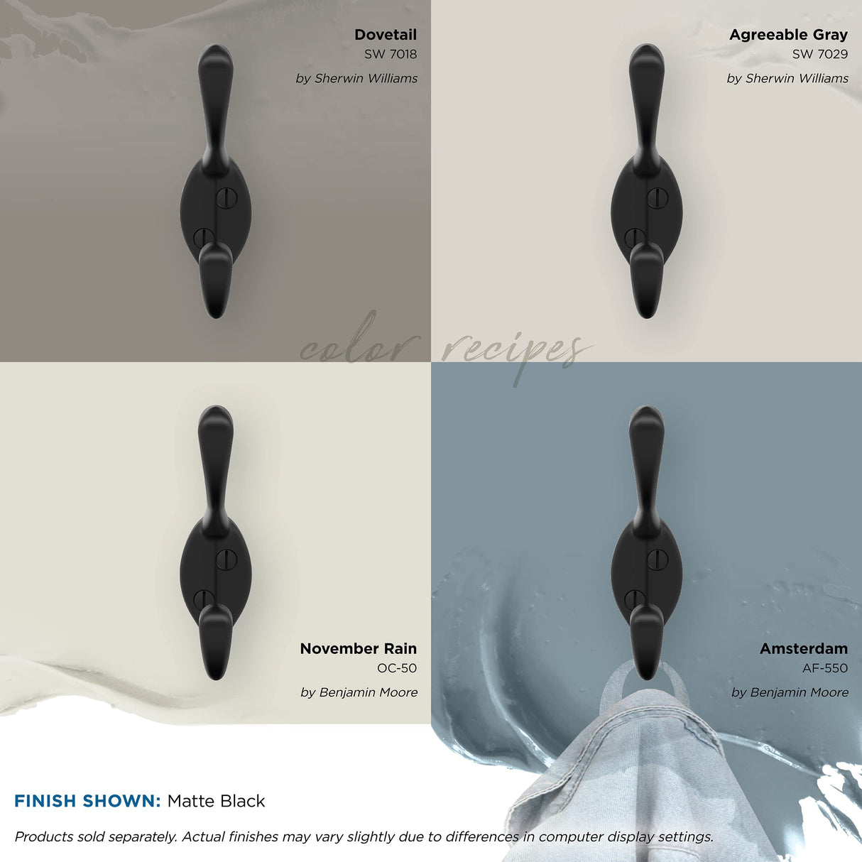 Amerock H55451MB Noble Double Prong Decorative Wall Hook Matte Black Hook for Coats, Hats, Backpacks, Bags Hooks for Bathroom, Bedroom, Closet, Entryway, Laundry Room, Office