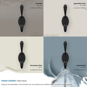 Amerock H55451MB Noble Double Prong Decorative Wall Hook Matte Black Hook for Coats, Hats, Backpacks, Bags Hooks for Bathroom, Bedroom, Closet, Entryway, Laundry Room, Office