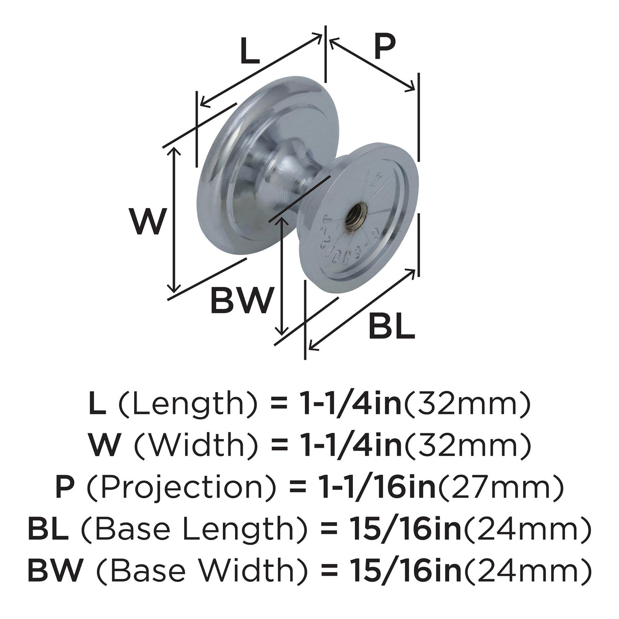 Amerock Cabinet Knob Polished Chrome 1-1/4 inch (32 mm) Diameter Ravino 1 Pack Drawer Knob Cabinet Hardware