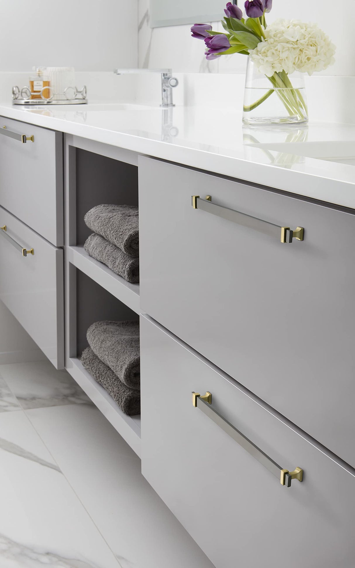 Amerock Cabinet Pull Black Chrome/Brushed Gold 11-5/16 inch (288 mm) Center to Center Overton 1 Pack Drawer Pull Drawer Handle Cabinet Hardware