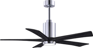 Matthews Fan PA5-CR-BK-52 Patricia-5 five-blade ceiling fan in Polished Chrome finish with 52” solid matte black wood blades and dimmable LED light kit 