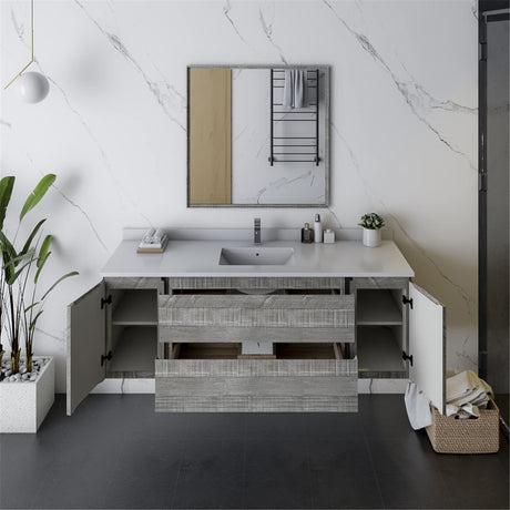 Fresca FVN31-123612ASH Fresca Formosa 60" Wall Hung Single Sink Modern Bathroom Vanity w/ Mirror in Ash