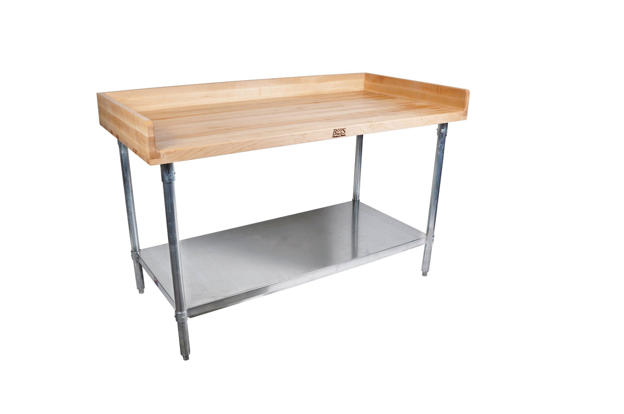 John Boos DSS01 Maple Top Work Table with 4" Riser, Stainless Steel Base and Shelf, 48" x 24" 1-3/4"