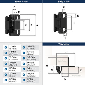 Amerock Cabinet Hinge 1/2 inch (13 mm) Overlay Hinge Matte Black 2 Pack Self-Closing Hinge Partial Wrap Hinge Cabinet Door Hinge