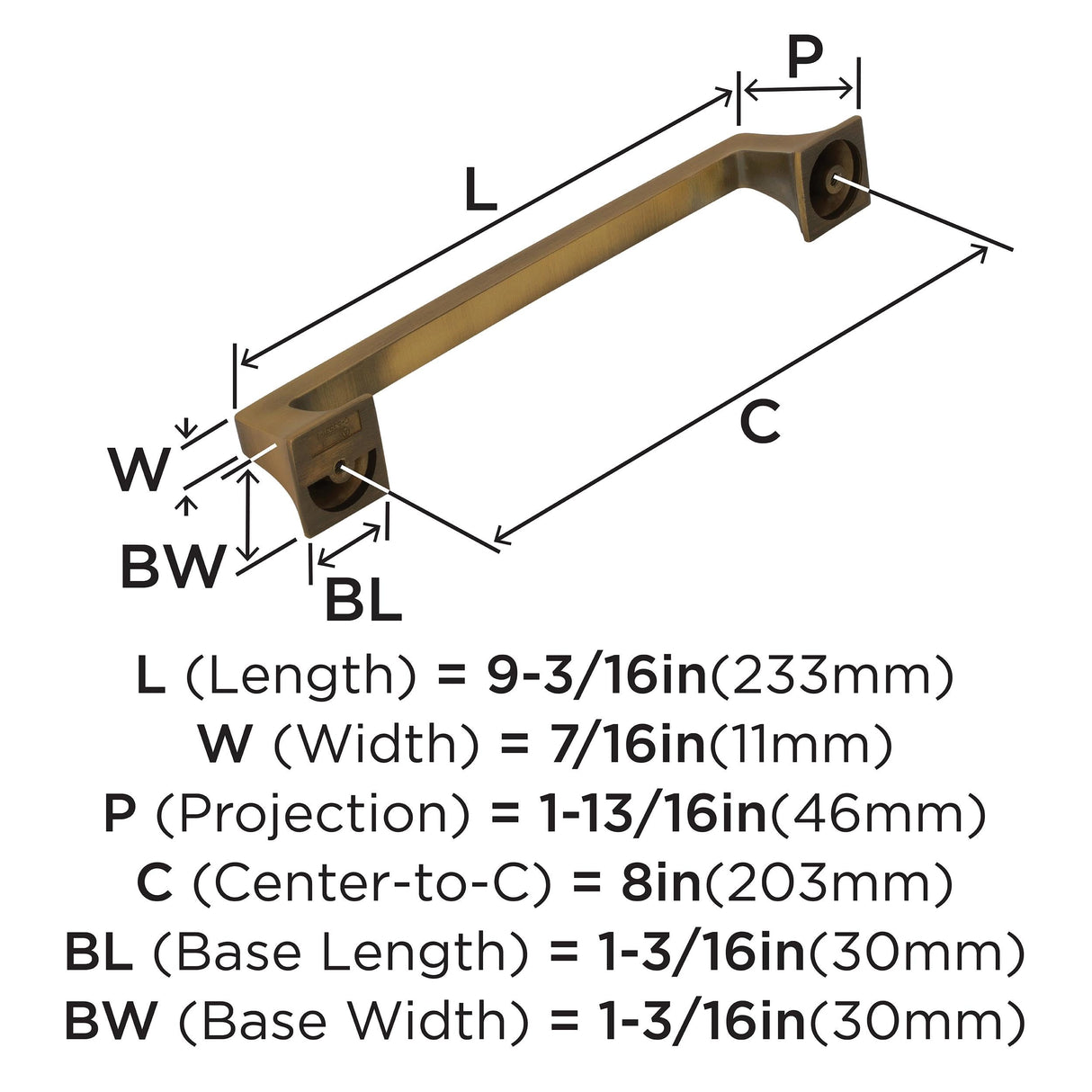 Amerock Appliance Pull Gilded Bronze 8 inch (203 mm) Center to Center Mulholland 1 Pack Drawer Pull Drawer Handle Cabinet Hardware