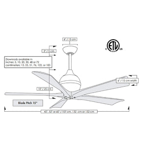 Matthews Fan IR5-BK-MWH-60 Irene-5 five-blade paddle fan in Matte Black finish with 60" solid matte white wood blades.