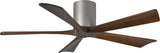 Matthews Fan IR5H-BN-WA-52 Irene-5H five-blade flush mount paddle fan in Brushed Nickel finish with 52” solid walnut tone blades. 