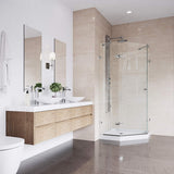 VIGO VG6061BNCL38WS 38.0" -38.13"W -76.75"H Frameless Hinged Neo-angle Shower Enclosure with Clear 0.38" Tempered Glass Stainless Steel Hardware in Brushed Nickel Finish, Reversible Handle and Base