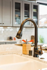 Danze D454410BR Prince Single Handle Pull-Down Kitchen Faucet with SnapBack Retraction, Tumbled Bronze