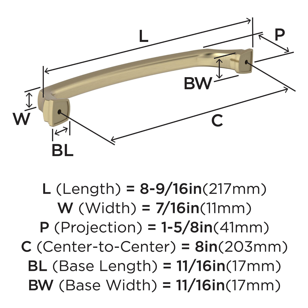 Amerock BP55351BBZ Golden Champagne Cabinet Pull 8 in (203 mm) Center-to-Center Cabinet Handle Revitalize Drawer Pull Kitchen Cabinet Handle Furniture Hardware