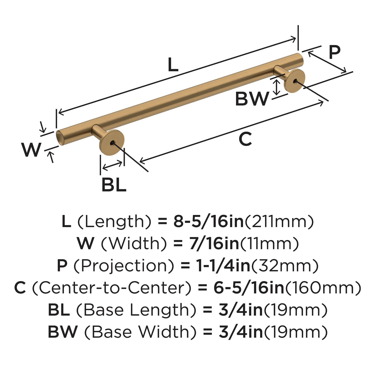 Amerock Cabinet Pull Champagne Bronze 6-5/16 inch (160 mm) Center-to-Center Radius 1 Pack Drawer Pull Cabinet Handle Cabinet Hardware