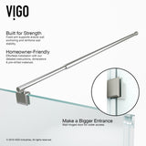 VIGO VG6012BNCL36 34.0" -46.0" W -73.38" H Frameless Hinged Rectangle Shower Enclosure with Clear 0.38" Tempered Glass and Stainless Steel Hardware in Brushed Nickel Finish with Reversible Handle