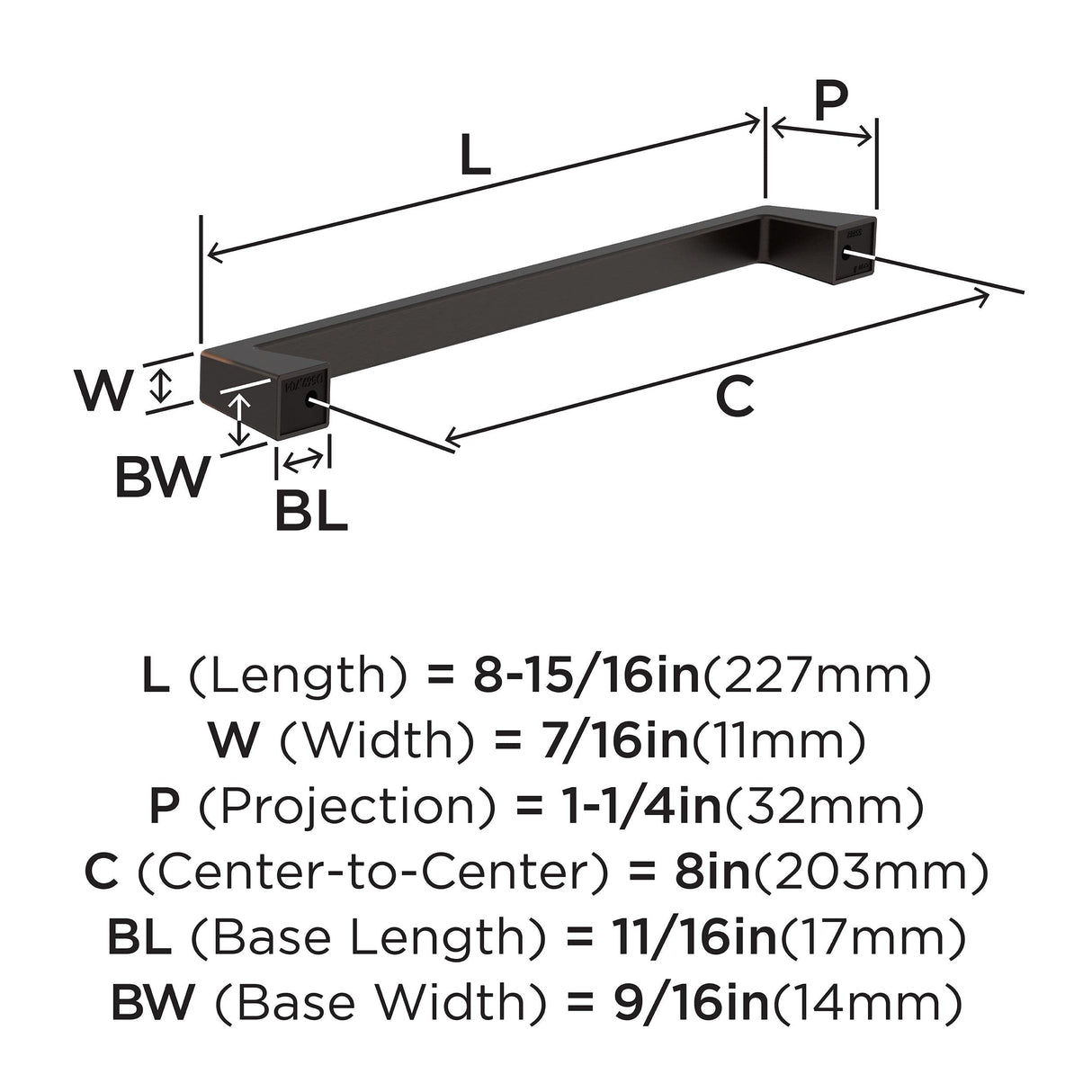 Amerock BP55282ORB Oil Rubbed Bronze Cabinet Pull 8 in (203 mm) Center-to-Center Cabinet Handle Blackrock Drawer Pull Kitchen Cabinet Handle Furniture Hardware