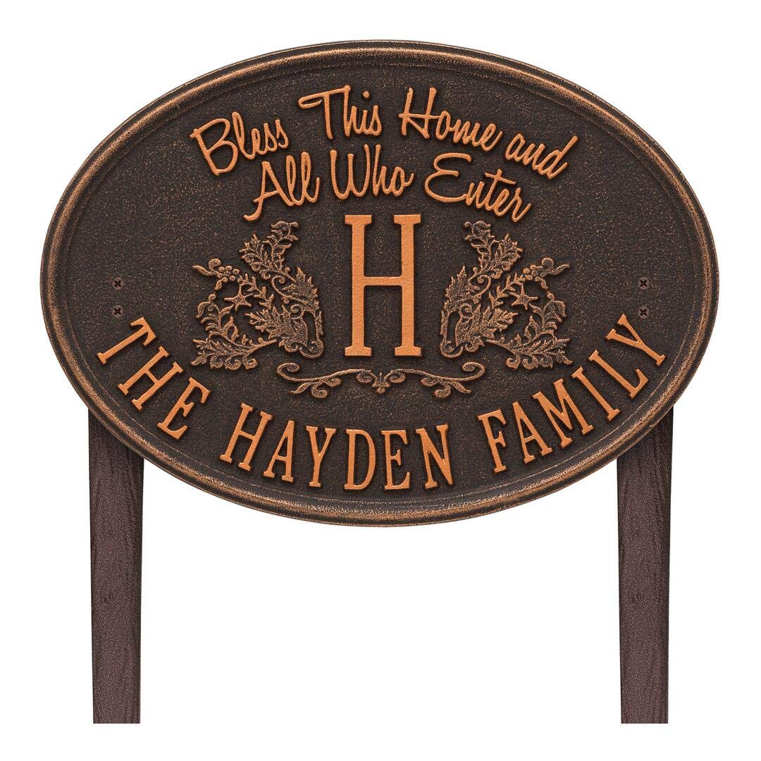 Whitehall 2824OB - Bless This Home Monogram Oval Plaque, Standard Lawn 1-line