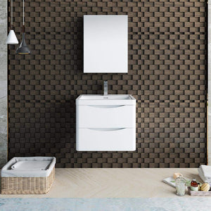 Fresca FVN9024WH Fresca Tuscany 24" Glossy White Wall Hung Modern Bathroom Vanity w/ Medicine Cabinet