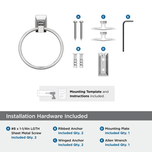Amerock BH3601226 Chrome Towel Ring 7-7/16 in (189 mm) Length Towel Holder Highland Ridge Hand Towel Holder for Bathroom Wall Small Kitchen Towel Holder Bath Accessories