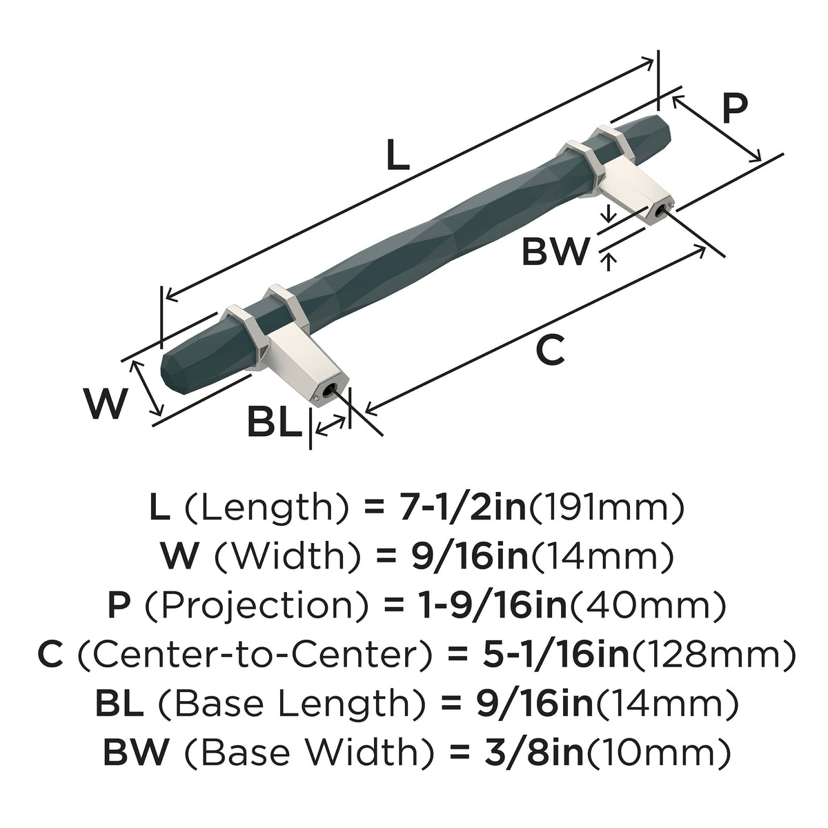 Amerock Cabinet Pull Black Bronze/Satin Nickel 5-1/16 inch (128 mm) Center-to-Center London 1 Pack Drawer Pull Drawer Handle Cabinet Hardware