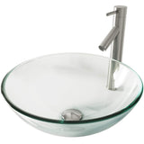 VIGO Crystalline Glass Vessel Bathroom Sink Set With Dior Vessel Faucet In Brushed Nickel